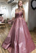 A-line Scoop Spaghetti Straps Sparkle Long Prom Dress with Pockets DMP006