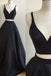 Simple Black Burgundy Satins V-neck Two Pieces A-line Prom Dresses DM131