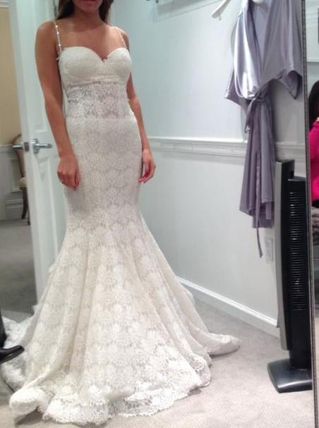 Mermaid Sweetheart Spaghetti Straps Lace Backless Court Train Wedding Dress DMB03
