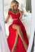 Red Two Pieces Chiffon Long Prom Dress,Sexy Split Evening Dress DM753