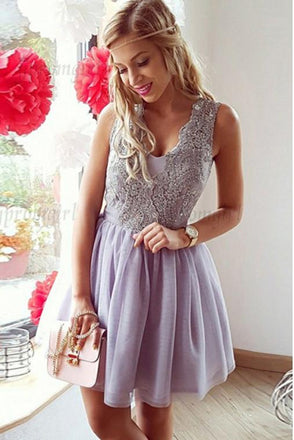 A-Line Homecoming Dresses,V-Neck Homecoming Dresses,Short Prom Dresses,Lilac Homecoming Dresses,Lace Homecoming Dresses