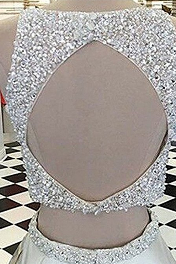 Two Piece Floor Length Burgundy Prom Dress Beaded Open Back Evening Gown DM603