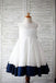 A-line Scoop Sleeveless Bowknot Floor-Length Lace Flower Girl Dresses With Navy Sash DM723
