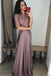 A Line V-Neck Half Sleeves Purple Long Prom Dress with Lace Top DMF7