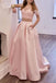 Two Piece Blush Pink Prom Dresses Long Lace Prom Gowns With Pockets DMO91