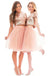 Two Piece Pink Bridesmaid Dresses Short Sleeve Knee Length Wedding Guest Dresses DMO21