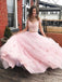 Stunning Two-piece V Neck Bridal Dresses Flowers Appliqued Pink Wedding Gowns DMP91