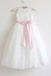 Ivory Lace Tulle Ivory Flower Girl Dress With Pink Sash/Bows Sleeveless Floor-length DM207