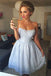 A-Line Strapless Light Blue Lace Short Homecoming Dresses DMB80