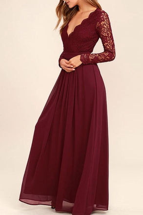 Lace Porm Dresses,Chiffon Prom Dress,Burgundy Prom Dress,Chiffon Bridesmaid Dresses,Simple Bridesmaid Dress, Long Sleeves Bridesmaid Dresses,Bridesmaid Dress