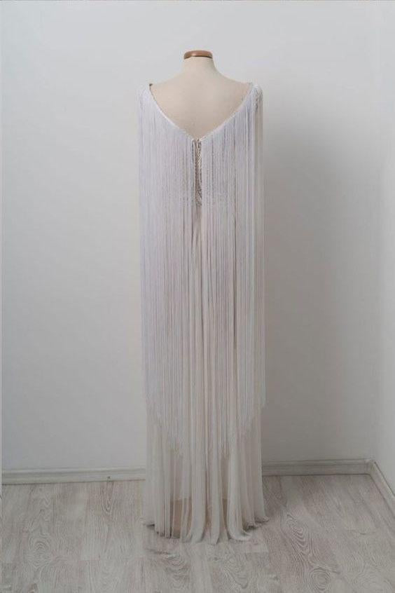 Unique Bateau Floor-length Chic Long Off White Prom Dress DMG40