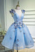Sky Blue Butterfly Applique A Line V Neck Short Homecoming Dress DMB67