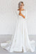 Simple White A-line Satin Sweep Train 3/4 Sleeve Backless Wedding Dresses DM740