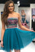 A-Line Strapless Embroidery Blue Chiffon Short Homecoming Dress,Sweet 16 Dresses DMC47