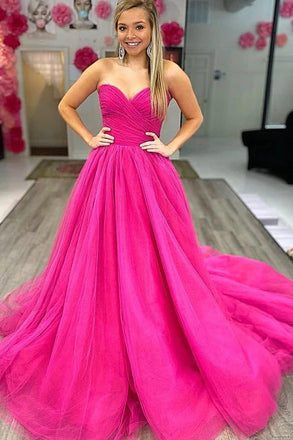 Strapless A Line Sweetheart Evening Dresses Tulle Long Prom Dresses DMP283