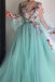 Princess Scoop Floral Appliques Long Puffy Sleeves Prom Dress DMI31