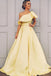 A Line One Shoulder Satin Yellow Simple Prom Dress With Ruched DMK71