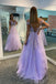 Pink Lace Appliques Tulle V Neck Prom Dress, Long Formal Evening Gown DMP089