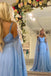 Sky Blue A Line Chiffon Long Prom Dresses Beading Evening Dress DMP093