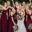 Spaghetti Straps Cheap Chiffon Off Shoulder Burgundy Bridesmaid Dresses DMG61