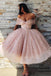 Off the Shoulder Sparkly Pink Tea Length Ball Gown Prom Dresses DMI5