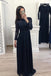 Elegant A Line Long Sleeve Chiffon Navy Blue Appliques Prom Dresses DMH58