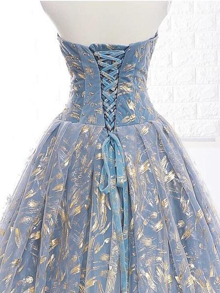Blue and Gold Lace Ball Gown Prom Dresses, Sweet 16 Princess Quinceanera Dress DMH63