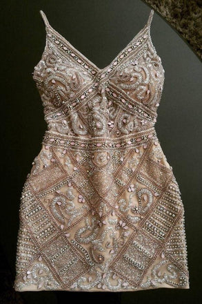 Sheath Spaghetti Straps Beading Homecoming Dresses,Short Cocktail Dress DMC67