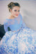 Two Piece Prom Dresses With Long Sleeves, White Blue Printed Prom Dresses DMH51