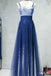 A-line Spaghetti Strap Sleeveless Royal Blue Tulle Sequins Modest Long Prom Dress DM616