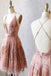 Spaghetti Straps Short Pink Homecoming Dress Criss Cross Back DMO75