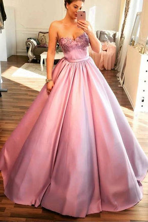Unique Pink Sweetheart Modest Ball Gown Prom Dress With Beading DMF65