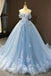 Ball Gown Tulle Off-the-Shoulder Sleeveless Appliques Princess Prom Dresses DM1856