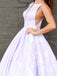 A-Line Floor-Length Lilac Printed Prom Dress, Simple Long Evening Dresses DMJ12
