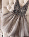Luxurious Sequins Beaded V-neck Tulle Short Gray Homecoming Dresses DMB90