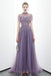 A-line Tulle Long High Neck Purple Prom Dresses With Ruffles Formal Evening Dress DMR86