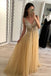Charming A Line Tulle V Neck Floor Length Prom Dresses Beads Sequins DMJ24