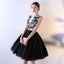 Black Tulle A Line Beading Short Bateau Homecoming Dresses With Lace Top DMC7