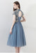 Blue A Line Tulle Short Sleeves High Neck Appliques Homecoming Dresses DMC5