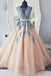 V-neck Blue Lace Ball Gown Long Tulle  Evening Dresses,Cheap Prom Dress DMG36