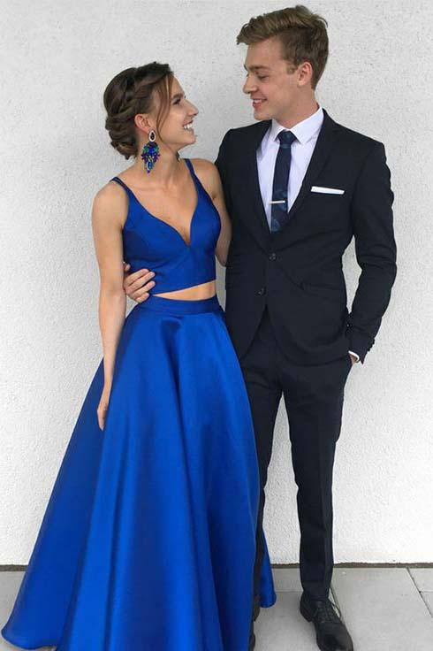 Royal Blue Two-Piece Long Prom Dresses,Satin Blue Formal Evening Dress Demodresses Royal Blue Two-Piece Long Prom Dresses,Satin Blue Formal Evening Dress Demodresses