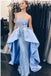 Modest Light Blue Strapless Satin Mermaid Prom Dresses With Lace appliques DMB30