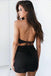 Tight Two Piece Black Satin Homecoming Dress with Flower Appliques DMB76