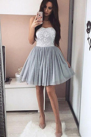 Sweetheart Homecoming Dresses,Grey Homecoming Dresses,Lace Homecoming Dresses,Tulle Party Dresses,Cocktail Dresses,Sweet 16 Dresses,Graduation Dresses