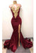 Elegant Burgundy Mermaid Appliques High Neck Split Sexy Prom Dress DMA83