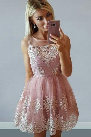 A-line Tulle Lace Appliqued Short Homecoming Dresses For Teens DMB70
