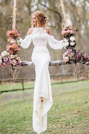Unique Lace Top Long Sleeves Mermaid Long Wedding Dress DM790