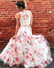 Two Piece Floral Long Lace A Line Prom Dress Graduation Party Dress DM880