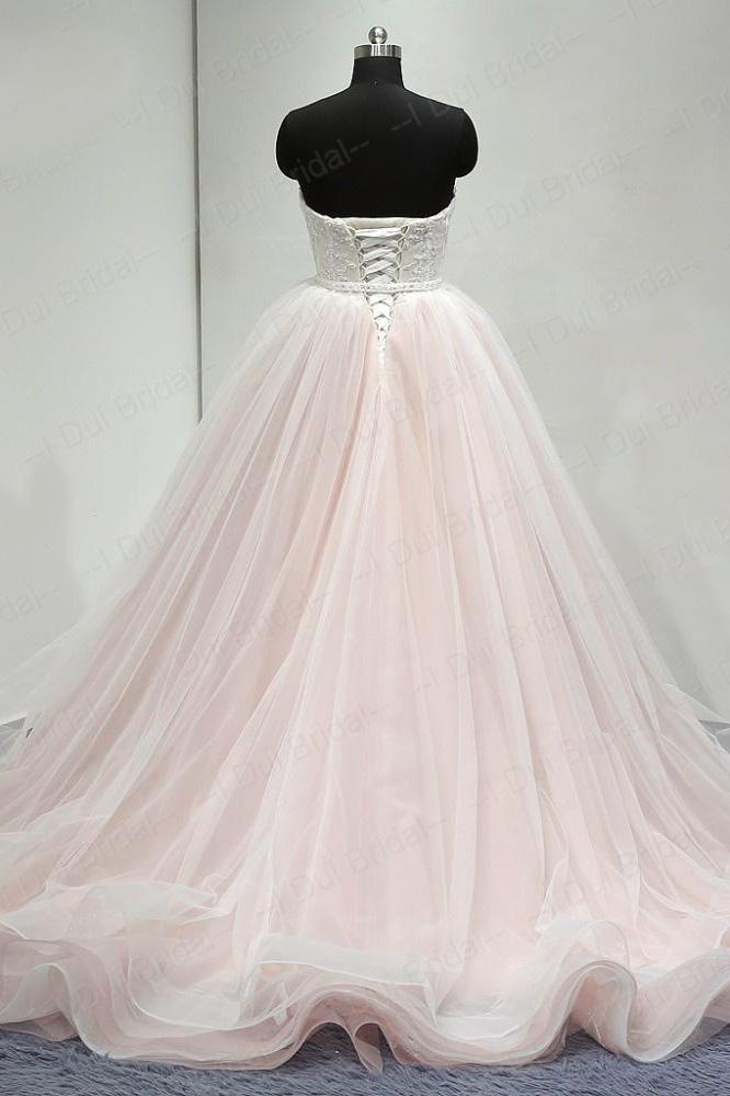 Sweetheart Lace Up Back Charming Affordable Long Pearl Pink Prom Dresses Ball Gown DM624