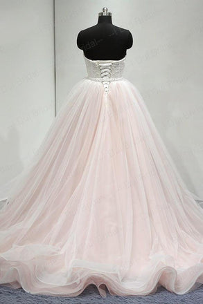 Sweetheart Lace Up Back Charming Affordable Long Pearl Pink Prom Dresses Ball Gown DM624